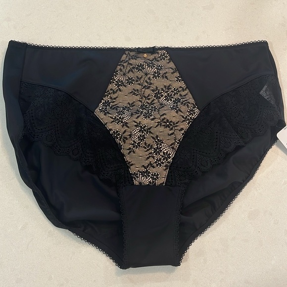 Elomi Womens 2 Pair Briefs XL Black & Dune Floral Lace Tummy Control EL4285 NWT - Picture 9 of 14